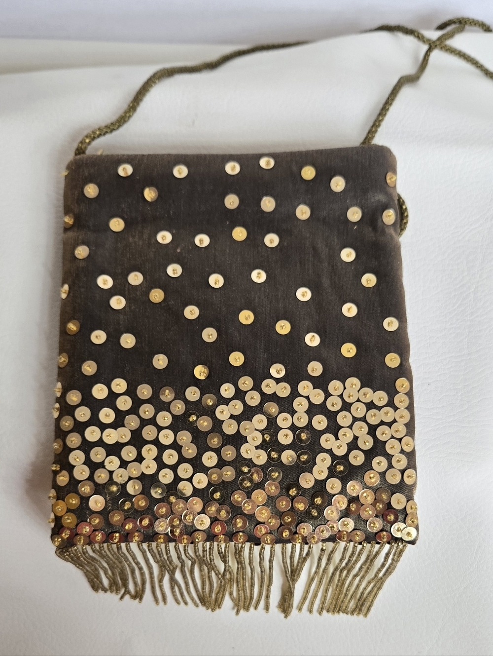 Brown Sequin Fringe Evening Wristlet